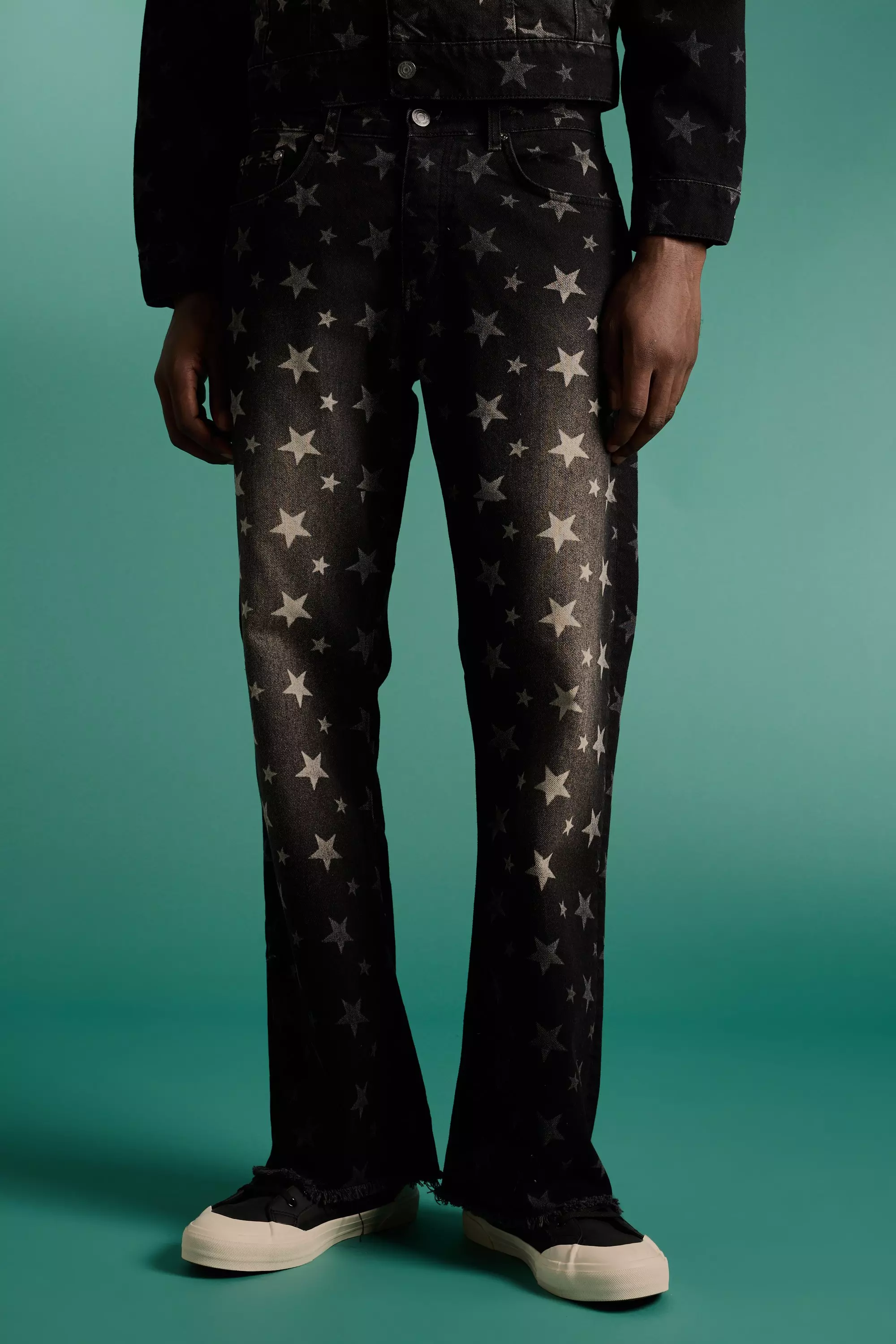 Star print denim jacket sales